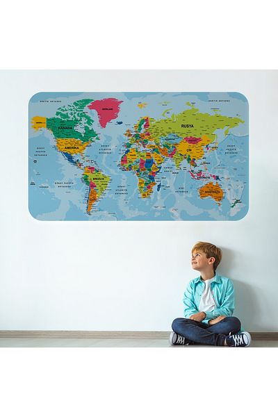 Harita Sepeti Atlas detaliat de țară și capitală educațională turcă Autocolant de perete cu hartă decorativă a lumii-3870