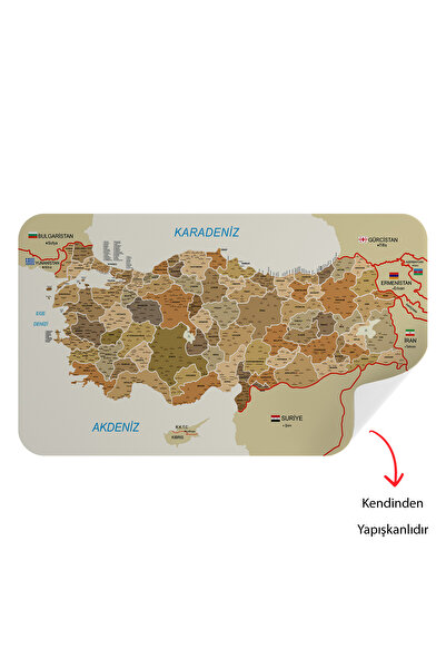 Harita Sepeti Educational and Tutorial Detailed Decorative Neighbor Turkey Map Wall Sticker-3847