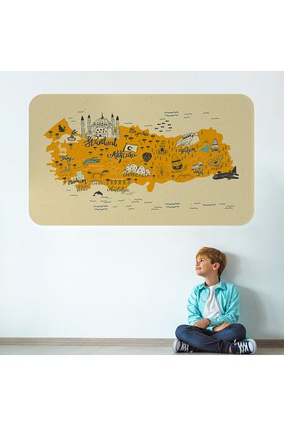 Harita Sepeti Educational and Instructional Decorative Children's Room Turkey Map Wall Sticker-3872