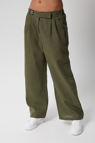 Firststops Women's Khaki High Waist Velcro Waist Palazzo Pants