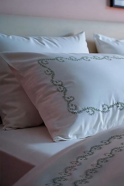 Nazik Home Set cuvertură de pilota dublu din satin de bumbac cu model Çınar, 6 piese