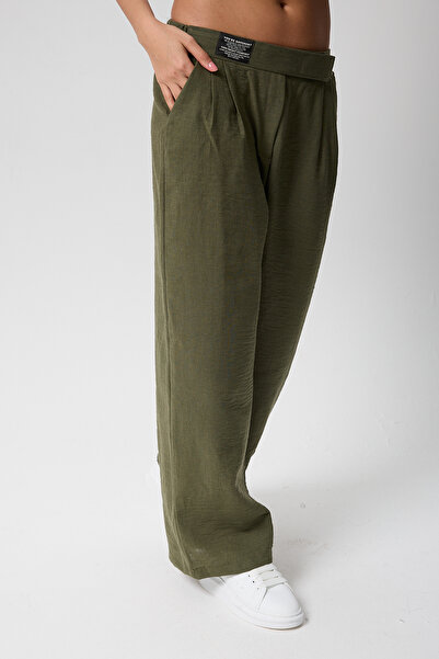 Firststops Kadın Haki Yüksek Bel Cırtlı Beli Palazzo Pantolon