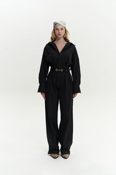 Mai Olney Gürtel Detail Langer Schwarzer Jumpsuit