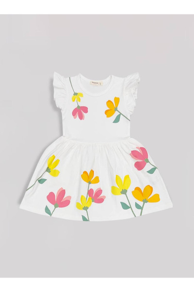 Breeze Çiçekli Elbise - Ekru