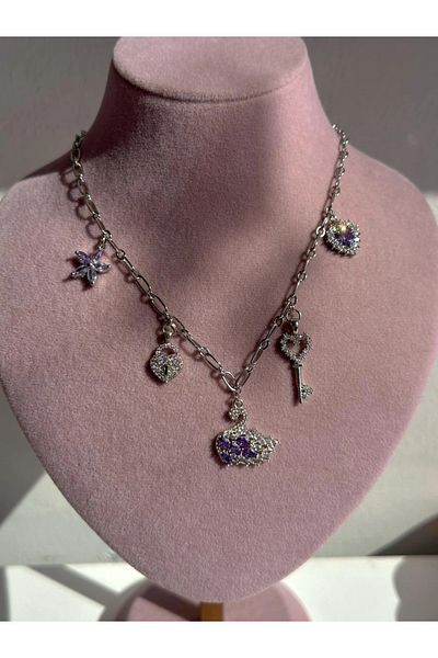 Reorah Collection Purple Swan Charm Necklace-Purple Swan Charm Necklace