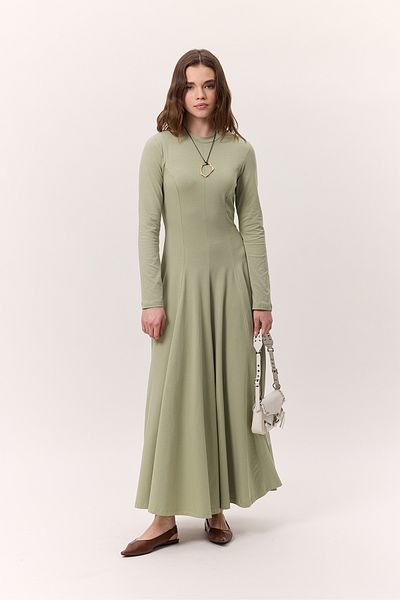 Manuka Langärmliges Kleid mit grünem Sitz