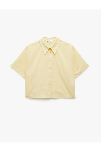 Koton Düğmeli Klasik Yaka Crop Kısa Kollu Gömlek