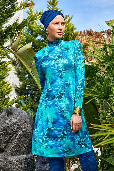 ROZAMAY Lycra Full Covered Hijab - 3102 Light Navy Blue Swimsuit Pattern
