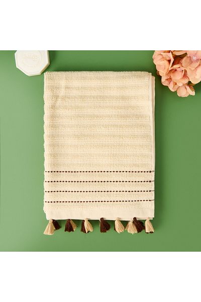 Evidea Soft Tasseled Face Towel - Beige - 50X90 cm