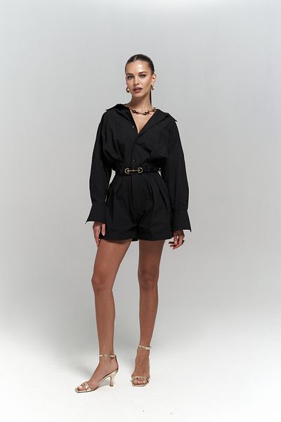 Mai Moaen Kurzer schwarzer Overall mit Gürteldetail
