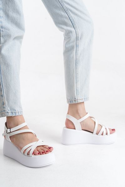 Limeo High Wedge Sole Cross Thin Strip Open Top Buckle Summer Women's Sandals Shoes