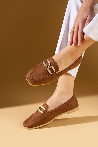 Ege's Shoes Women's Ballerinas Brown Suede Buckle Lightweight Comfortable Sole Stylish Casual Shoes