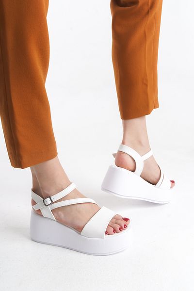 Limeo High Wedge Sole Cross Thin Single Flat Strip Open Top Buckle Summer Women's Sandals Shoes