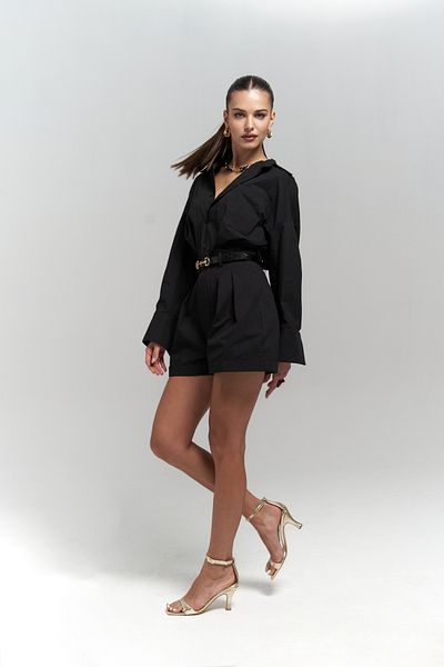 Mai Moaen Kurzer schwarzer Overall mit Gürteldetail