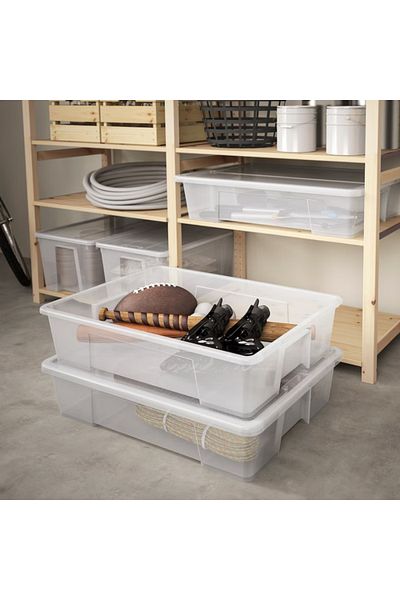 IKEA SAMLA Storage Box, Transparent, 78x56x18 cm, 55L – Sturdy & Stackable Organizer