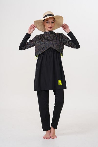 MAG FASHİON 3 Pieces of Hijab Swimsuit with Pleat Detail on the Shoulder Full Covered Swimsuit Plus Size Burkini