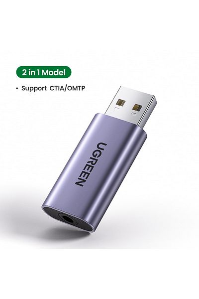 Ugreen | محول صوت ستيريو خارجي من USB-A إلى 3.5 مم | رمادي