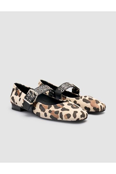 Cabani 100% Genuine Leather Leopard Beige Women's Ballerinas