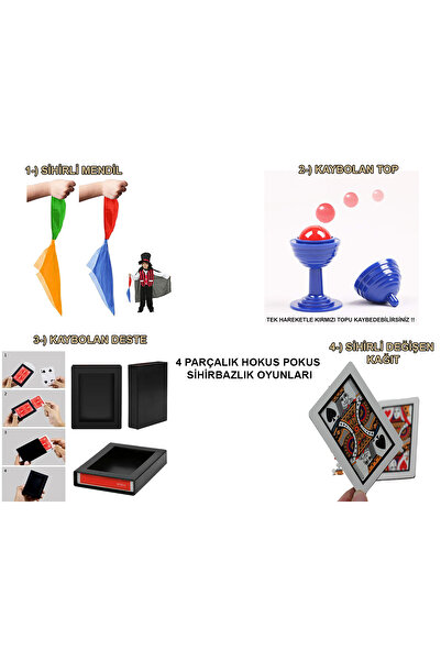 samur parti parti aksesuar & kostüm 4'lü Sihirbazlık Seti – Hokus Pokus Sihir...