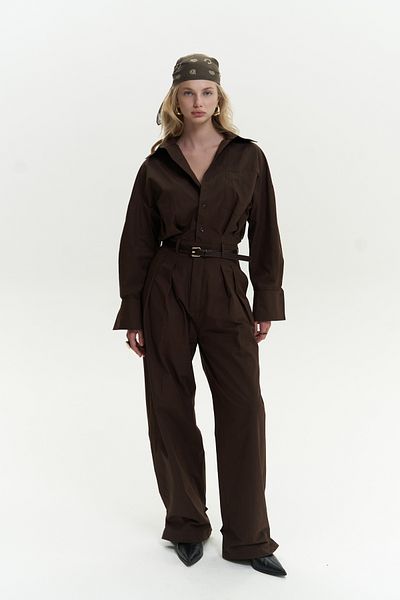 Mai Olney Gürtel Detail Lang Braun Jumpsuit