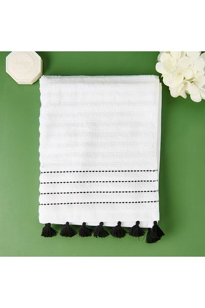 Evidea Soft Tasseled Face Towel - White / Black - 50X90 cm