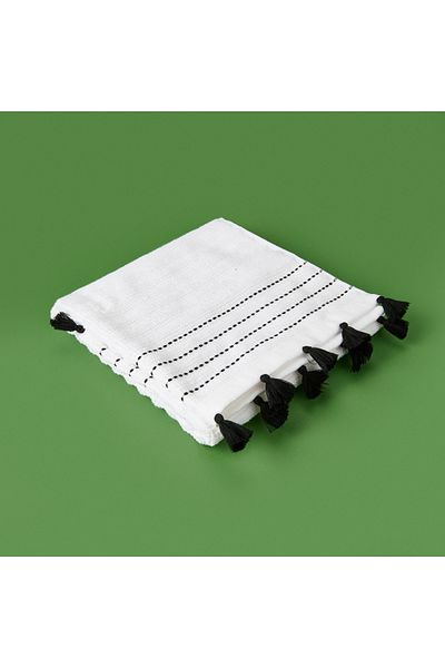 Evidea Soft Tasseled Foot Towel - White / Black - 50X70 cm