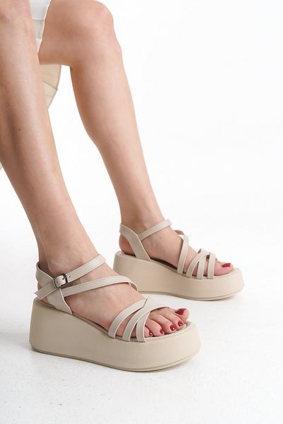 Limeo High Wedge Sole Cross Thin Strip Open Top Buckle Summer Women's Sandals Shoes