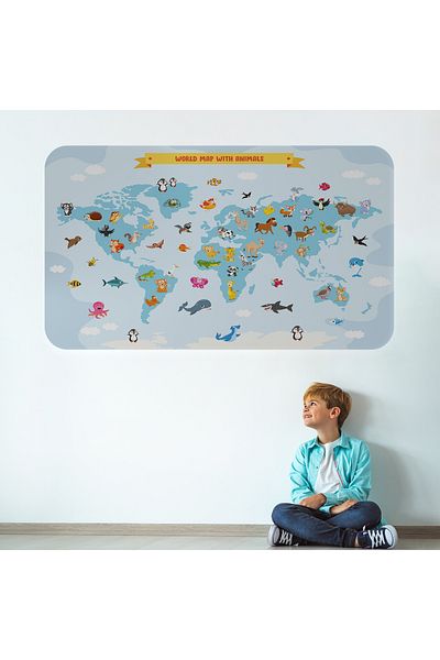 Harita Sepeti Educational World Map World Atlas Children's and Baby's Room Wall Sticker-3791