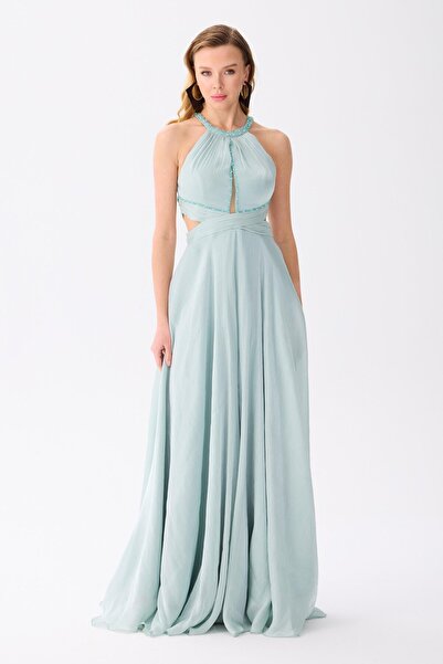 Carmen Çağla Turtleneck Chiffon Evening Dress