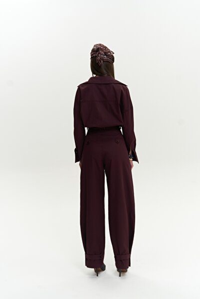 MAI STUDIOS CO. Olney Belt Detail Long Burgundy Jumpsuit