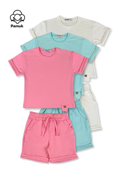 difa kids Girl Boy Child Set of 3 Wooden Button Design Basic Summer Bottom Top Set