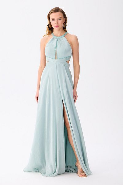 Carmen Çağla Turtleneck Chiffon Evening Dress