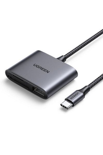 Ugreen قارئ بطاقات متعدد الوظائف USB-C SD/TF+USB | رمادي