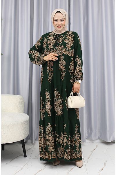 sefamerve Φόρεμα με φούντα από ύφασμα βισκόζης 4081-02 Emerald Green