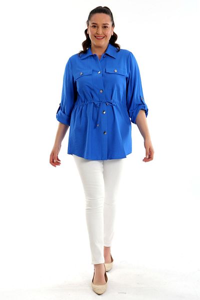 Metpoint Large Size Indigo Jacket with Laced Waist and Pockets