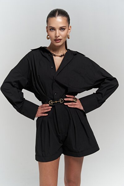 MAI STUDIOS CO. Moaen Kemer Detay Kısa Siyah Tulum