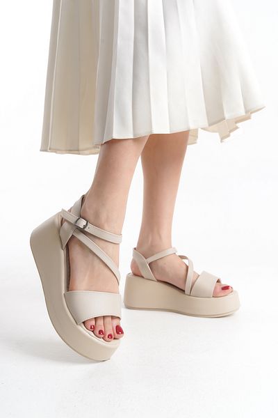 Limeo High Wedge Sole Cross Thin Single Flat Strip Open Top Buckle Summer Women's Sandals Shoes