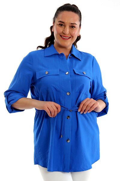 Metpoint Large Size Indigo Jacket with Laced Waist and Pockets