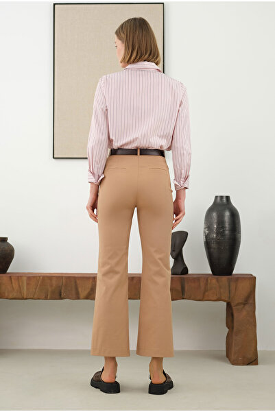 HEQA Παντελόνι με μισή ραβδώσεις μπροστά - Camel