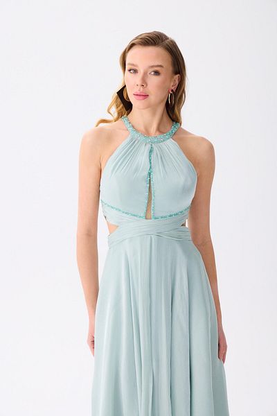 Carmen Çağla Turtleneck Chiffon Evening Dress