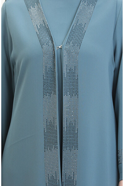 sefamerve Water Green Plus Size Dress Vest Two Piece Set 6140-02