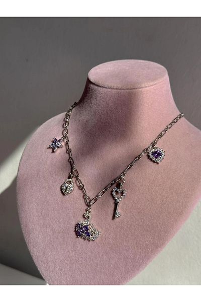 Reorah Collection Purple Swan Charm Necklace-Purple Swan Charm Necklace