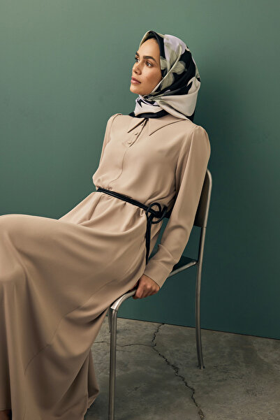 Qef Twill İpek Eşarp Floral Siyah