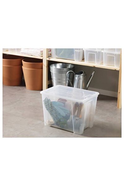 IKEA SAMLA Box with Lid, Transparent, 39x28x28 cm, 22L – Durable Storage Solution