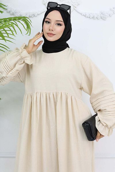 benguen Φόρεμα Hijab με λεπτομέρεια σε χρώμα πέτρας 2207