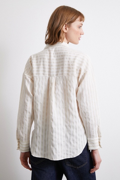 Never more Μπεζ πουκάμισο με πολλές ρίγες τσέπης