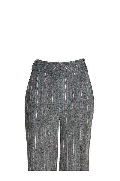 KAMEYA Pink Striped Gray Wide Leg Wool Trousers