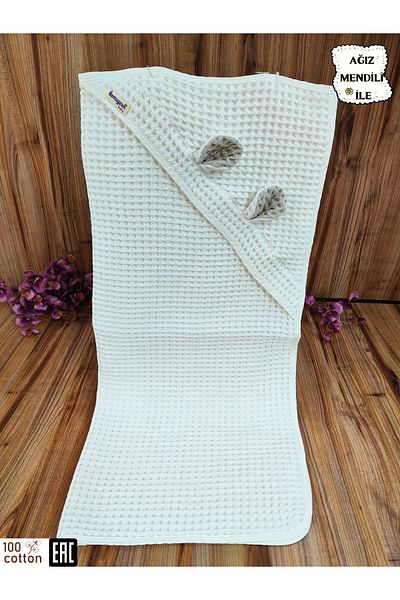 Tomuycuk 100% Cotton Hooded Eared Pique Baby Blanket – Double Sided Seasonal Sleeping and Towel Cover