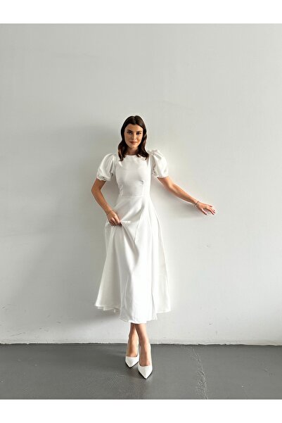 Afiş Butik Midi šaty s melounovými rukávy