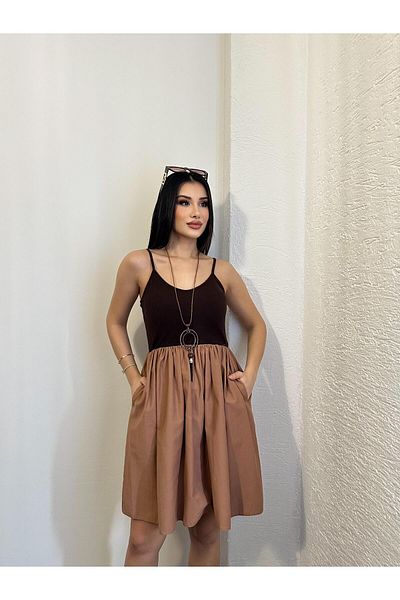 Appleline Midi Length Summer Dress - Hanging Necklace Brown